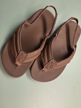 Brown Leather-Look Slingback Flip Flop Sandals